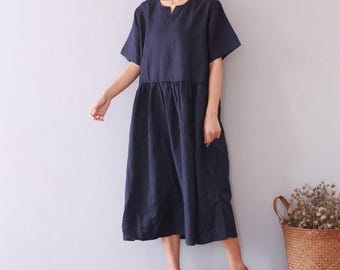 Summer Cotton Dress Soft Casual Loose Midi Dress Short Sleeves Dress Custom Large Size Clothing Loose Dress Tailored Plus Size Dress