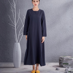 Clearance Fall Winter Dress Cotton Dress Long Sleeves Casual Loose Soft Maxi Dresses