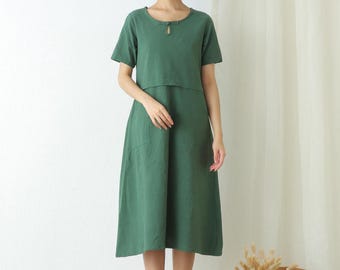 Dames zomer katoenen jurk zacht casual losse slanke a-lijn jurk korte mouwen jurk custom jurk grote maten kleding linnen plus size jurk
