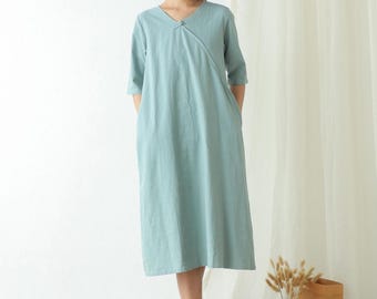 Women's Summer Cotton Dress Soft Casual Loose A-line Dress Half Sleeves Dress Custom Dress Large Size Clothing Loose Plus Size Dress