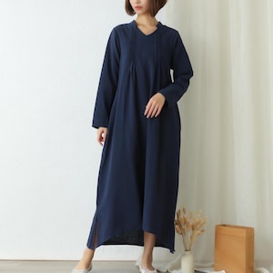 Women&#39;s Summer Cotton Dress Soft Casual Loose Slim A-line Dress Long Sleeves Dress Custom Dress Large Size Clothing Linen Plus Size Dress