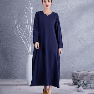 Clearance Fall Winter Dress Cotton Dress Long Sleeves Casual Loose Soft Maxi Dresses