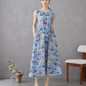 Printed Dress Summer Floral Cotton Soft Dress Sleeveless Midi Dresses Customize Plus Dress, Unique prints Personalized and Novel Dress