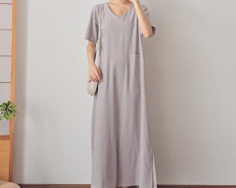 Summer Cotton Maxi Dress Soft Casual Loose A-line Dress Short Sleeves Dress Custom Dress Large Size Clothing Loose Plus Size Dress