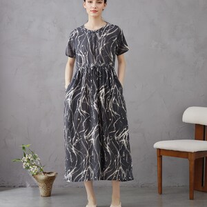 Printed Dress Summer Floral Cotton Soft Dress Short-sleeves Midi Dresses Customize Plus Dress, Unique prints Personalized and Novel Dress