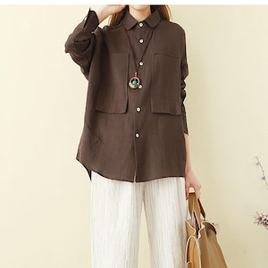 Spring Fall Cotton Blouse Soft Casual Tops A-line Shirt Collar Blouse Long Sleeves Blouse Tailored Large Size Shirt Customized Plus Size