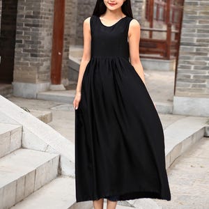 Summer Cotton Dress Soft Casual Loose Dress Sleeveless Dress Ties Waist Custom Large Size Clothing Linen Sundress Tailored Plus Size Dress
