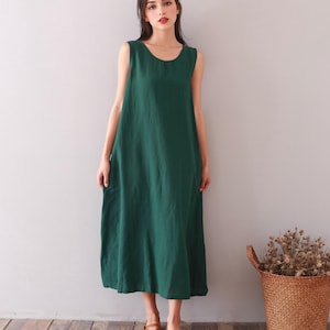 Summer Cotton Dress Soft Casual Loose Dress Sleeveless A-line Dress Custom Large Size Clothing Linen Sundress Tailored Plus Size Dress