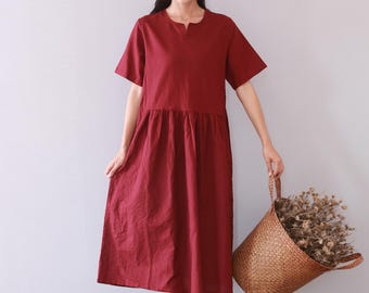 Summer Cotton Dress Soft Casual Loose Midi Dress Short Sleeves Dress Custom Large Size Clothing Loose Dress Tailored Plus Size Dress