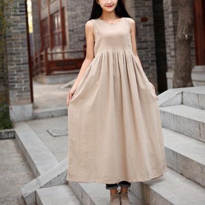 Summer Cotton Dress Soft Casual Loose Dress Sleeveless Dress Ties Waist Custom Large Size Clothing Linen Sundress Tailored Plus Size Dress