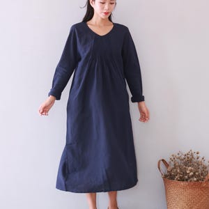 Clearance Fall Spring Winter Cotton Dress Long Sleeves Midi Dress Casual Loose Soft Dresses