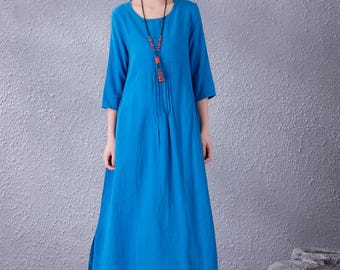 Clearance Summer Cotton Dress 3/4 Sleeves Casual Loose Soft Dresses