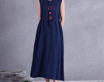 Vestido de verano de algodón sin mangas, informal, suelto y suave, de liquidación