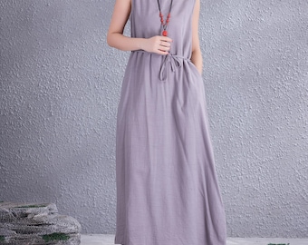 Vestido de verano de algodón sin mangas, informal, suelto y suave, de liquidación