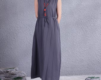 Vestido de verano de algodón sin mangas, informal, suelto y suave, de liquidación