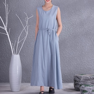 Clearance Summer Cotton Dress Sleeveless Casual Loose Soft Dresses Sundress