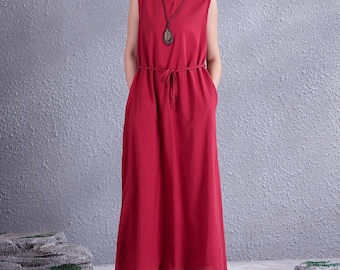 Vestido de verano de algodón sin mangas, informal, suelto y suave, de liquidación