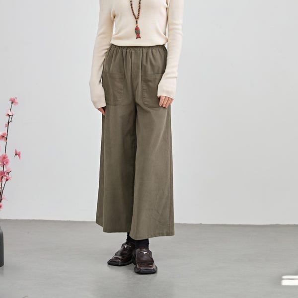 Winter Heavier Warm Pant Elastic Waist Pant Thicker Pure Cotton Corduroy Trousers Custom Plus Spring Fall Pant Casual Loose Wide Legs Pant
