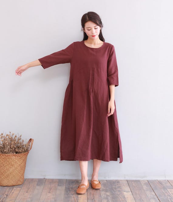Clearance Summer Cotton Dress 3/4 Sleeves Casual Loose Soft Dresses