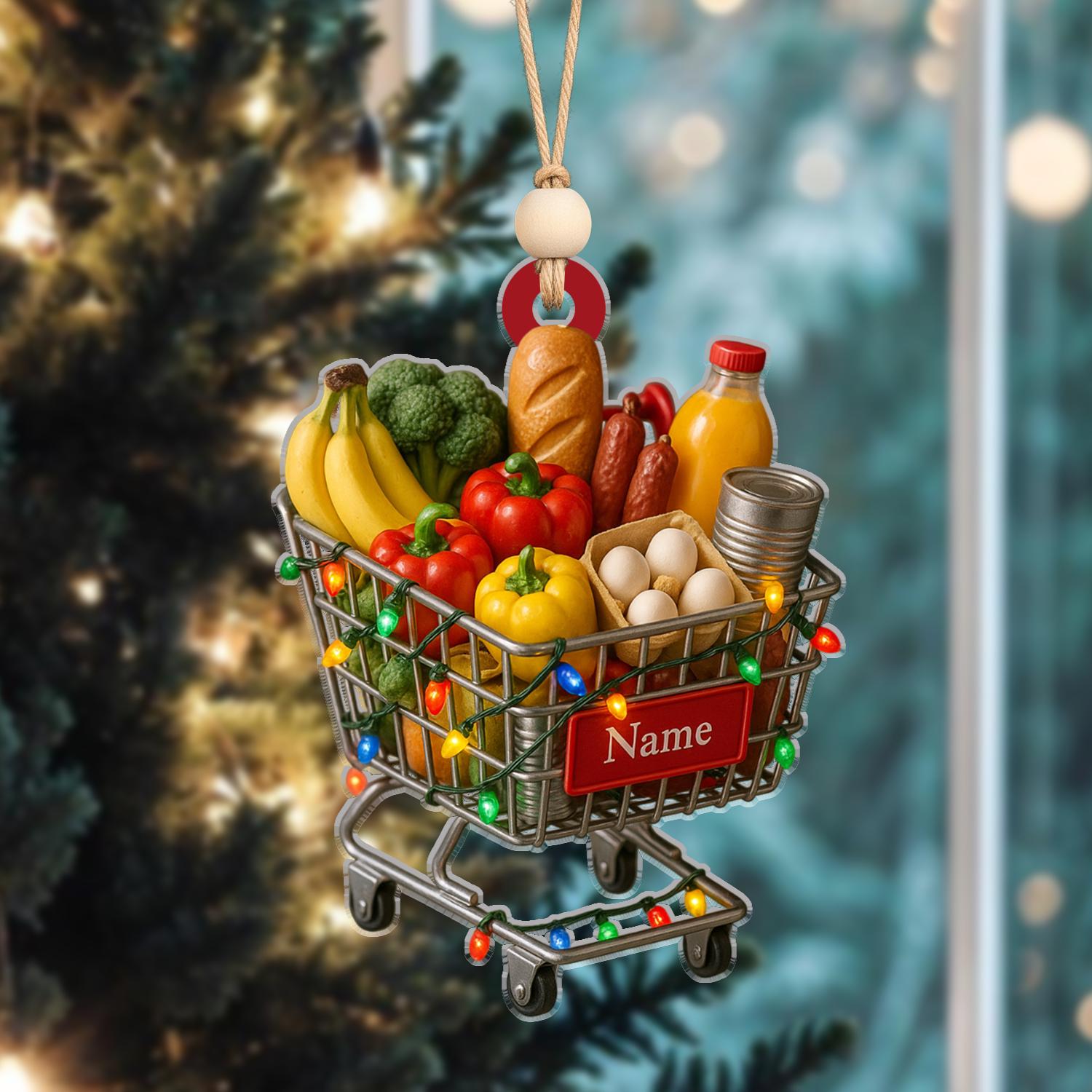 Discover Personalized Grocery Cart Ornament, Custom Food Christmas Tree Decoration for Shoppers, Foodies & Holiday Gift Lovers