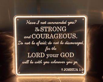 Joshua 1:9 Neon Sign – Be Strong and Courageous LED Neon Light, Christian Wall Decor, Bible Verse Sign