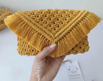 Bohemian Macrame Clutch, Macrame Luxury Bag, Handmade Macrame Handbag, Gift for Mom, Makramee Bohemian Style Crossbody Bag - H005