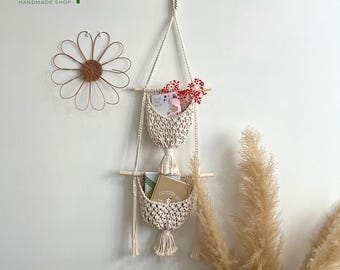 Boho Macrame Wall Hanging Basket, Kitchen Fruit Storage