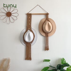 Macrame Hat Holder, Farmhouse Hat Hanger, Hat Storage Organization, Hat Wall Display, Boho Macrame Hat Hanger, Cowboy Hat Rack- H027