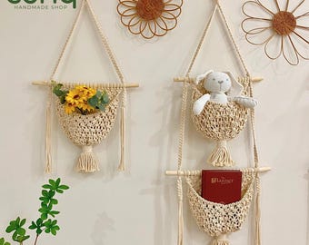Handmade Macrame Wall Hanging Basket, Kitchen Storage, Home Decor, Gift For Mom,Macrame Hammock, Camper Fruit Hanger, Fruit Holder - H040