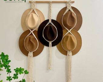 Macrame Hat Holder, Home Wall Decor, Hat Organizer, Macrame Hat Display, Gifts For Mom, Boho Wall Decor, Gift For Her, Hat Rack - H045
