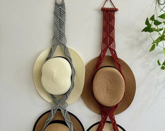 Perchero de macramé para sombreros, estilo bohemio, para guardar sombreros, expositor, estilo rústico, regalo para ella, regalo de Navidad - H014
