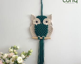 Decoración de pared de búho en macramé, decoración de sala de juegos, guardería de macramé, decoración bohemia, arte de pared de búho, amante de los animales, decoración de guardería, regalo único - H028