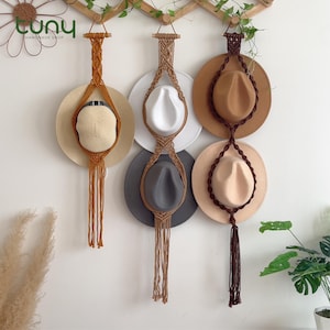Macrame Hat Holder, Farmhouse Hat Hanger, Hat Storage Organization, Boater Hat Organization, Boho Macrame Hat Hanger, Gift For Her - H025