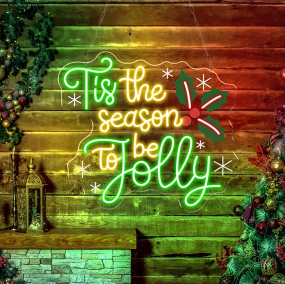 Tis the Season to Be Jolly Neon Sign – Christmas LED Neon Light, Holiday Wall Decor, Festive Xmas Sign