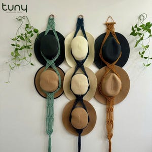 Boho Macrame Hat Hanger, Farmhouse Hat Display, Cowboy Hat Rack, Macrame Hat Holder, Double and Triple Hat Organizer, Housewarming Gift -H14
