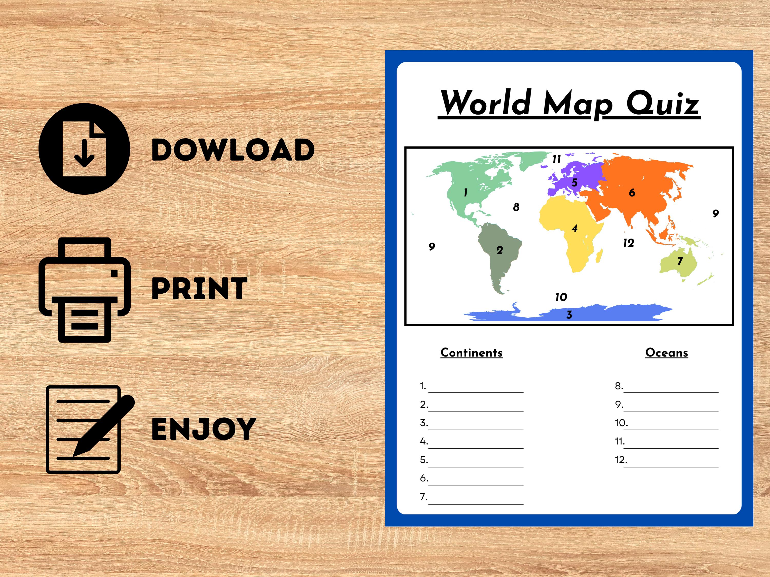 World Map Worksheet Answer Key World Map Quiz Worksheet | Continents & Oceans Geography Activity ...