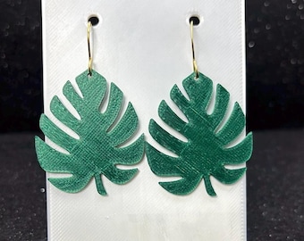 3D Printed Manstera Earrings – Lightweight PLA Statement Jewelry, Eco-Friendly Handmade