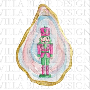 Pink Oyster Shell with Nutcracker Christmas PNG , Coastal Holiday Tree Clipart, Beach Art Home Decor Christmas Sublimation Design DOWNLOAD