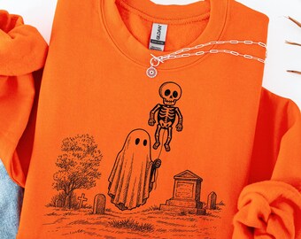 Spooky Ghost with Skeleton Balloon PNG: Halloween Sublimation Design (Digital Download