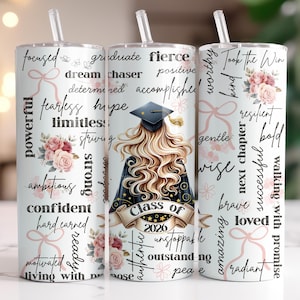 Graduation Tumbler Wrap PNG | Pink Coquette Bows, Affirmations (Digital Download)