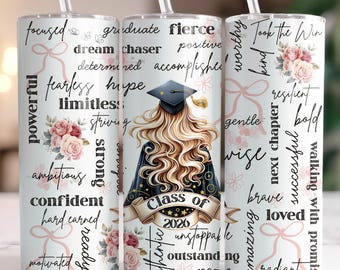 Graduation Tumbler Wrap PNG | Pink Coquette Bows, Affirmations (Digital Download)