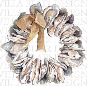 Oyster Shell Wreath Watercolor Flower PNG, Coquette Coastal Southern Clipart (Digital Download)