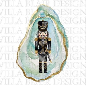 Ostronskal med nötknäppare jul PNG, kustnära julgran Clipart, strandkonst heminredning jul sublimeringsdesign NEDLADDNING