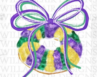 Bolo Rei desenhado à mão PNG Mardi Gras Coquette Bow Nova Orleans Terça-feira Gorda Clipart Costeiro Louisiana Pequena Cidade Costeira Sublimação DOWNLOAD