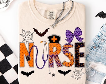 Enfermeira de Halloween PNG: Design de camiseta da temporada assustadora (download digital)