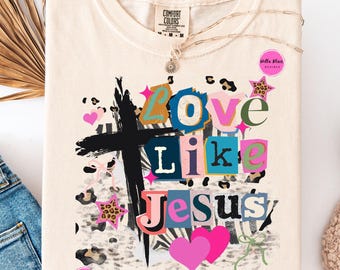 Love Like Jesus Vintage PNG, Hot Pink Leopard Christian Valentine's Day Shirt Design, Bible Verse Faith Sublimation, Religious DOWNLOAD ONLY