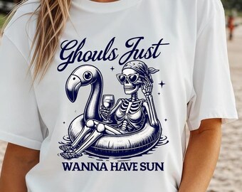 Ghouls Just Wanna Have Sun PNG: Summerween Skeleton T-Shirt Design (Digital Download