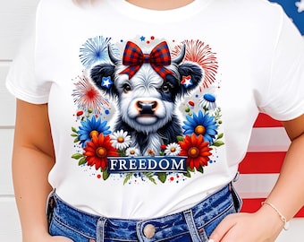 Vaca de las Tierras Altas PNG del 4 de julio: Diseño de camiseta coqueta (Descarga digital)