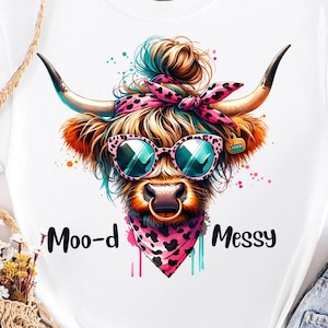 Highland Cow tshirt PNG  Cute Baby Cow png Messy Mom | Moody Cow Nose Ring Seamless Sublimation Design Digital Design,  DIGITAL DOWNLOAD