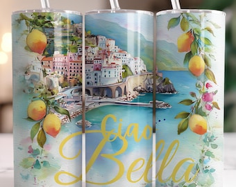 Amalfi Coast Lemon Tumbler PNG: Summer Fruit Sublimation Design (Digital Download 20oz)